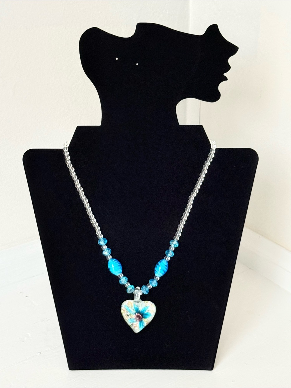 Handcrafted Blue Heart Pendant Necklace - Women Jewelry